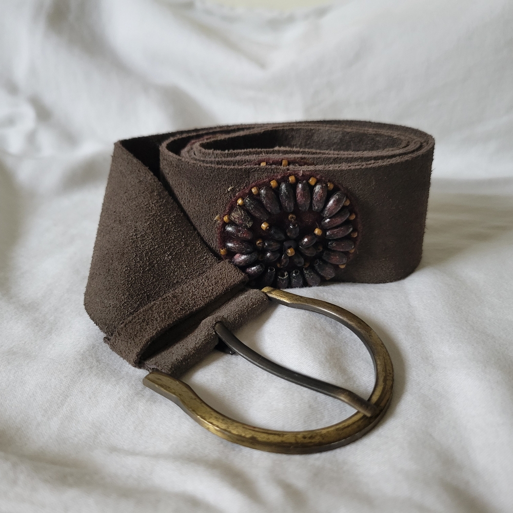 Elegant Brown Suede Belt with Metal Buckle